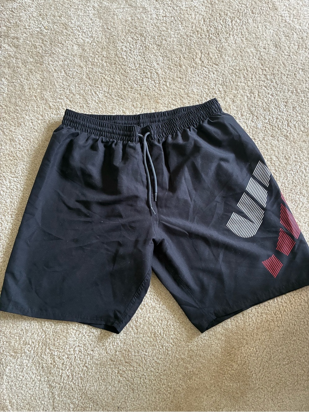 Nike Black Shorts with Red and White Diagonal Logo - Picture 2 of 4